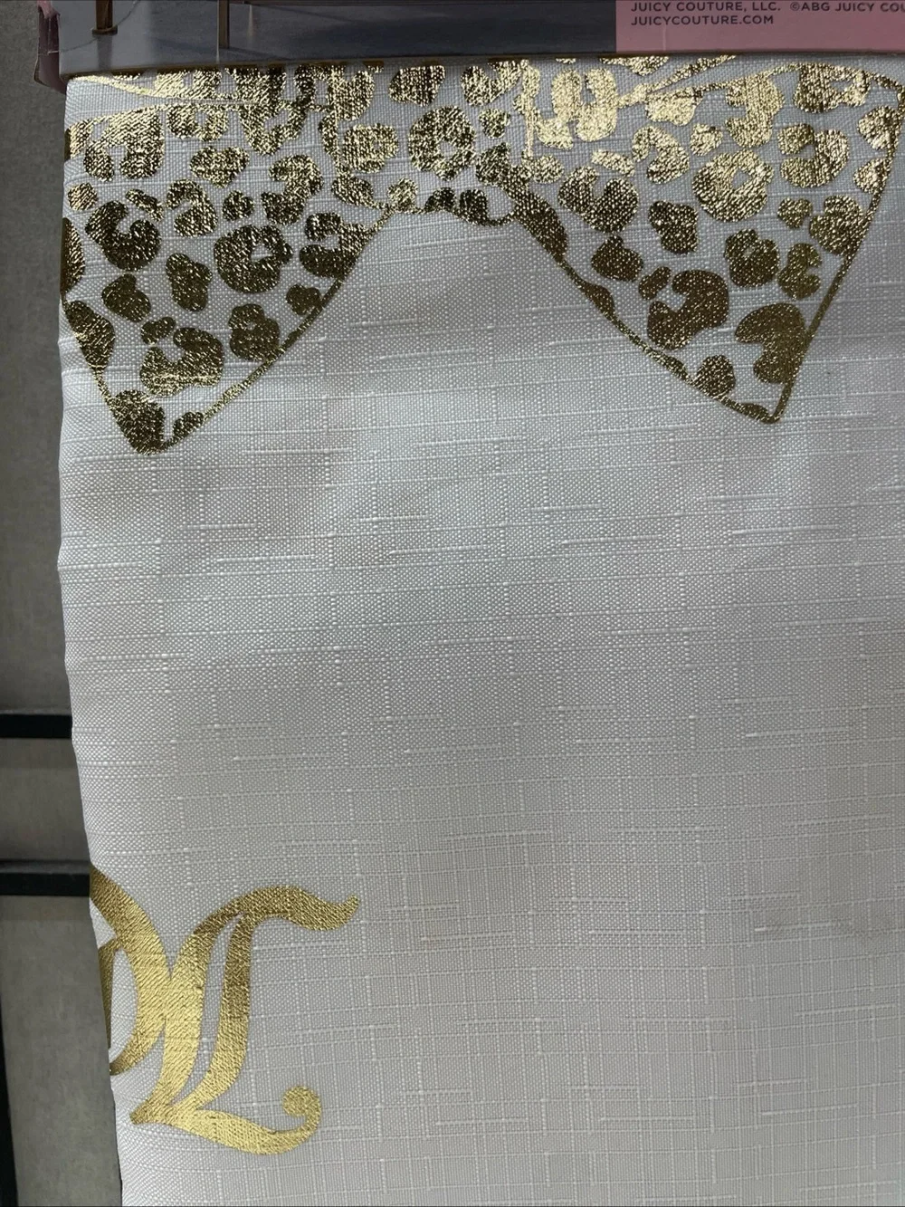 Juicy Couture White Shower Curtain with Gold Accents and Leopard Bow
